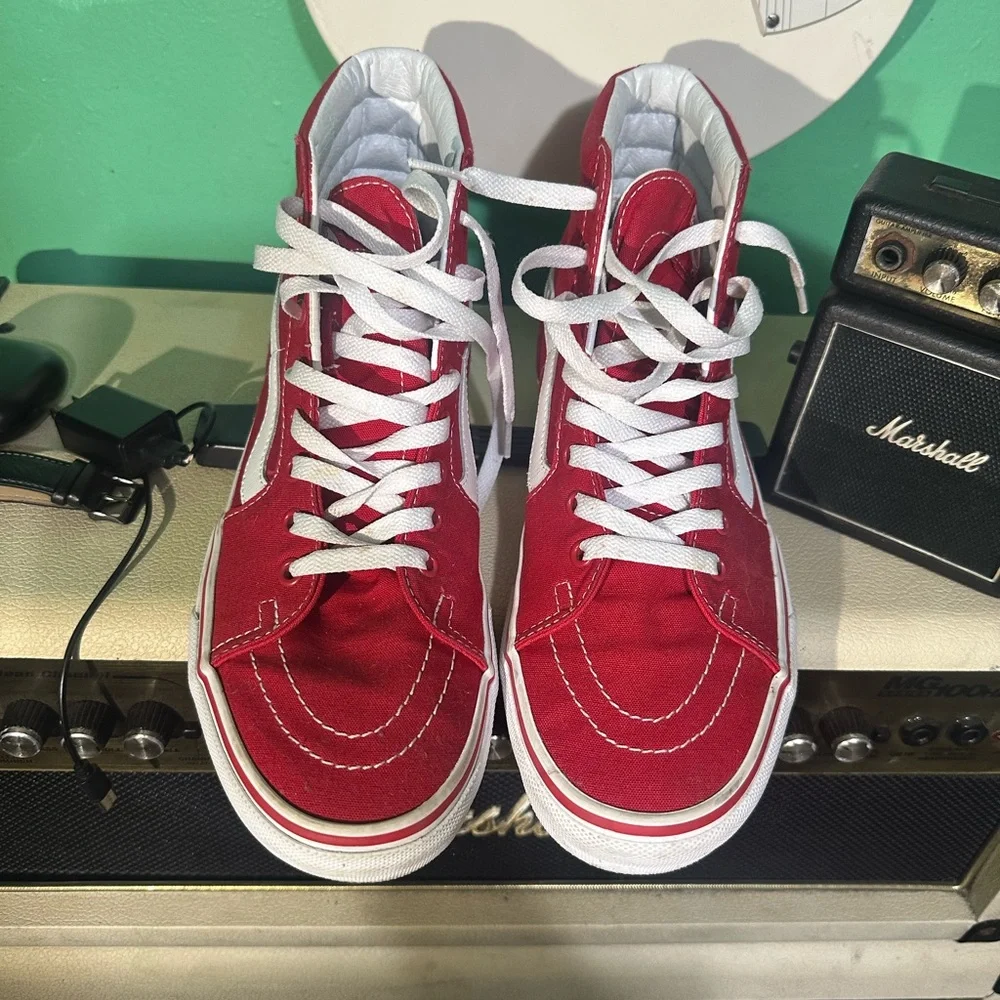 Vans Red and White High-Top Sneakers - Picture 2 of 6